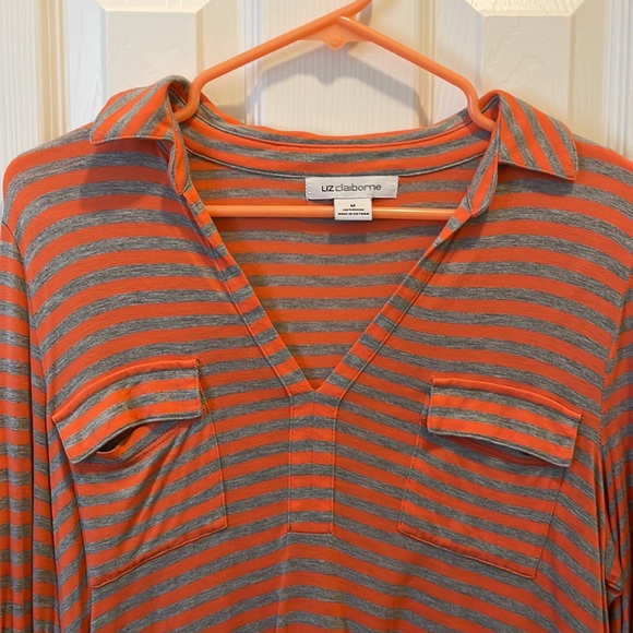 Liz Claiborne Orange striped tunic style top - Picture 5 of 6